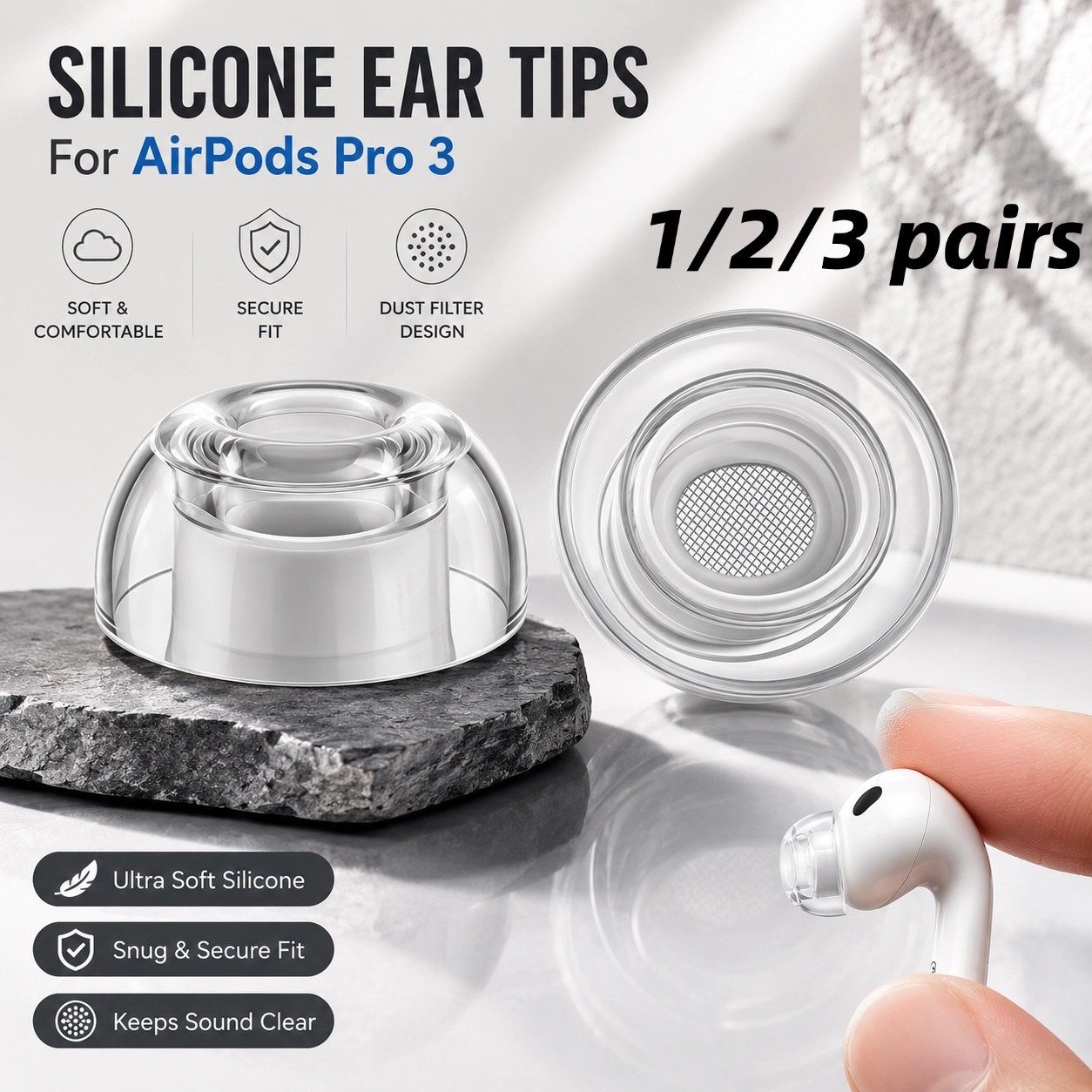 Silicone Ear Tip Replacement - 1/2/3 çift şeffaf sıvı silikon kulak
