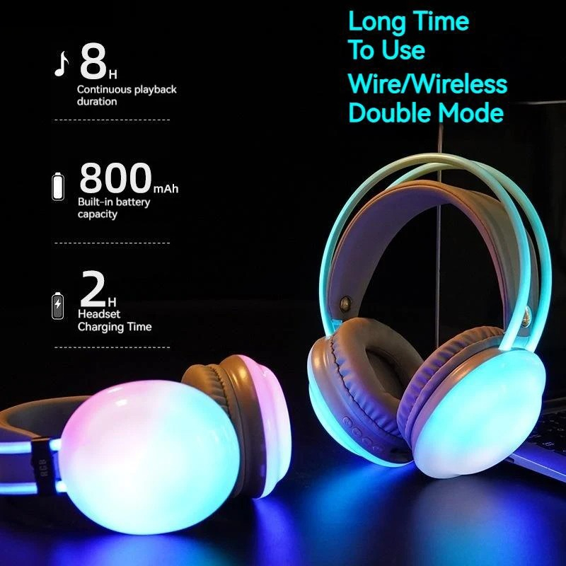 Gaming Headset Rgb - Oyuncu Kablosuz Bluetooth Kulaklıklar RGB Akan