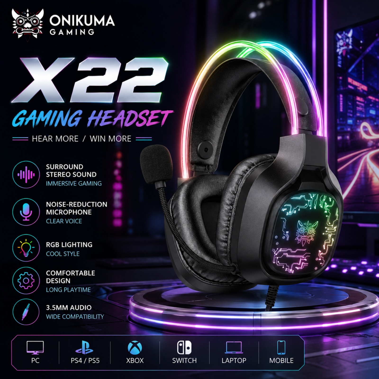 Gaming Headset Rgb - ONIKUMA X22 Kablolu Oyun Kulaklığı RGB